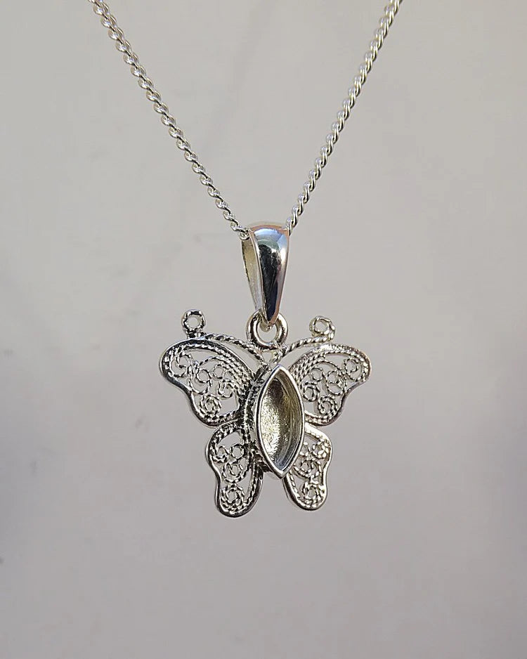 Silver 925 filigree butterfly pendant