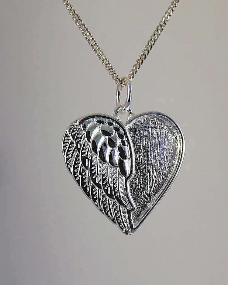 Winged Angel Heart Pendant Solid Silver 925