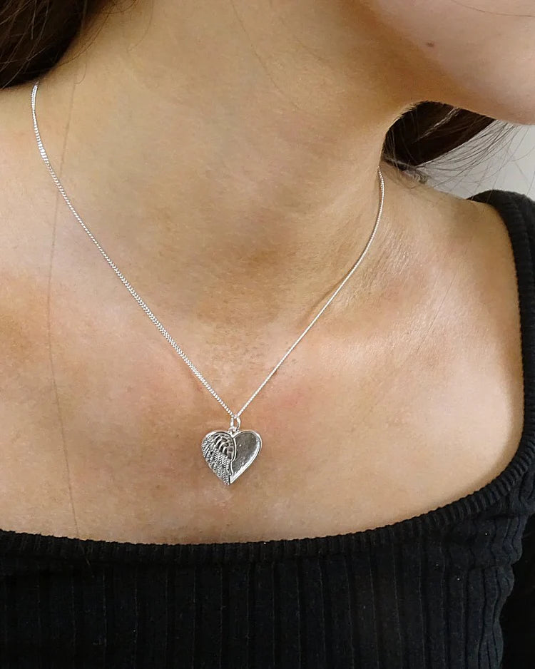 Winged Angel Heart Pendant Solid Silver 925