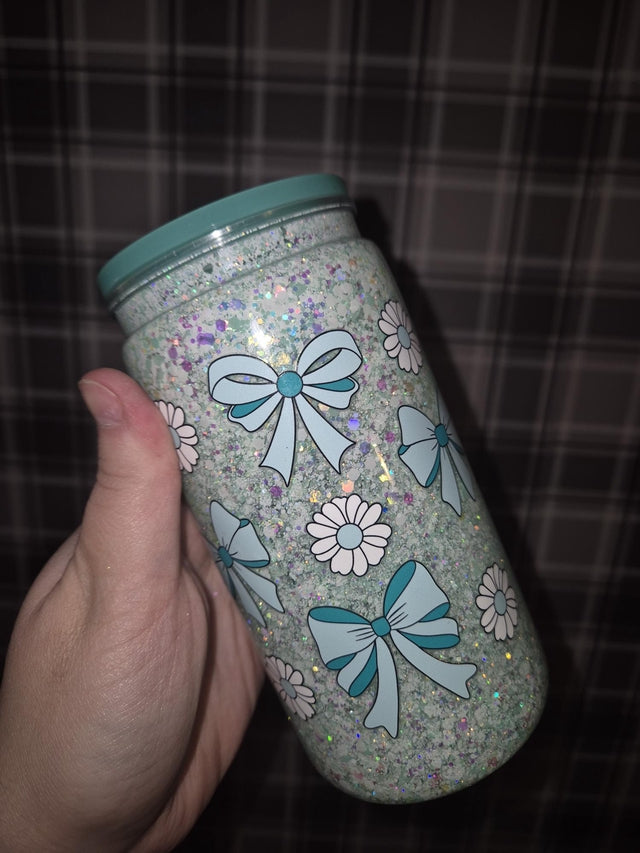 Mint Bows SNOWGLOBE plastic libbey can