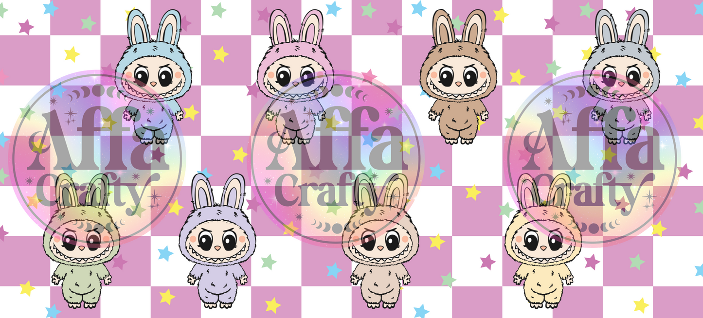 Pink Checked Labubu Mug Design