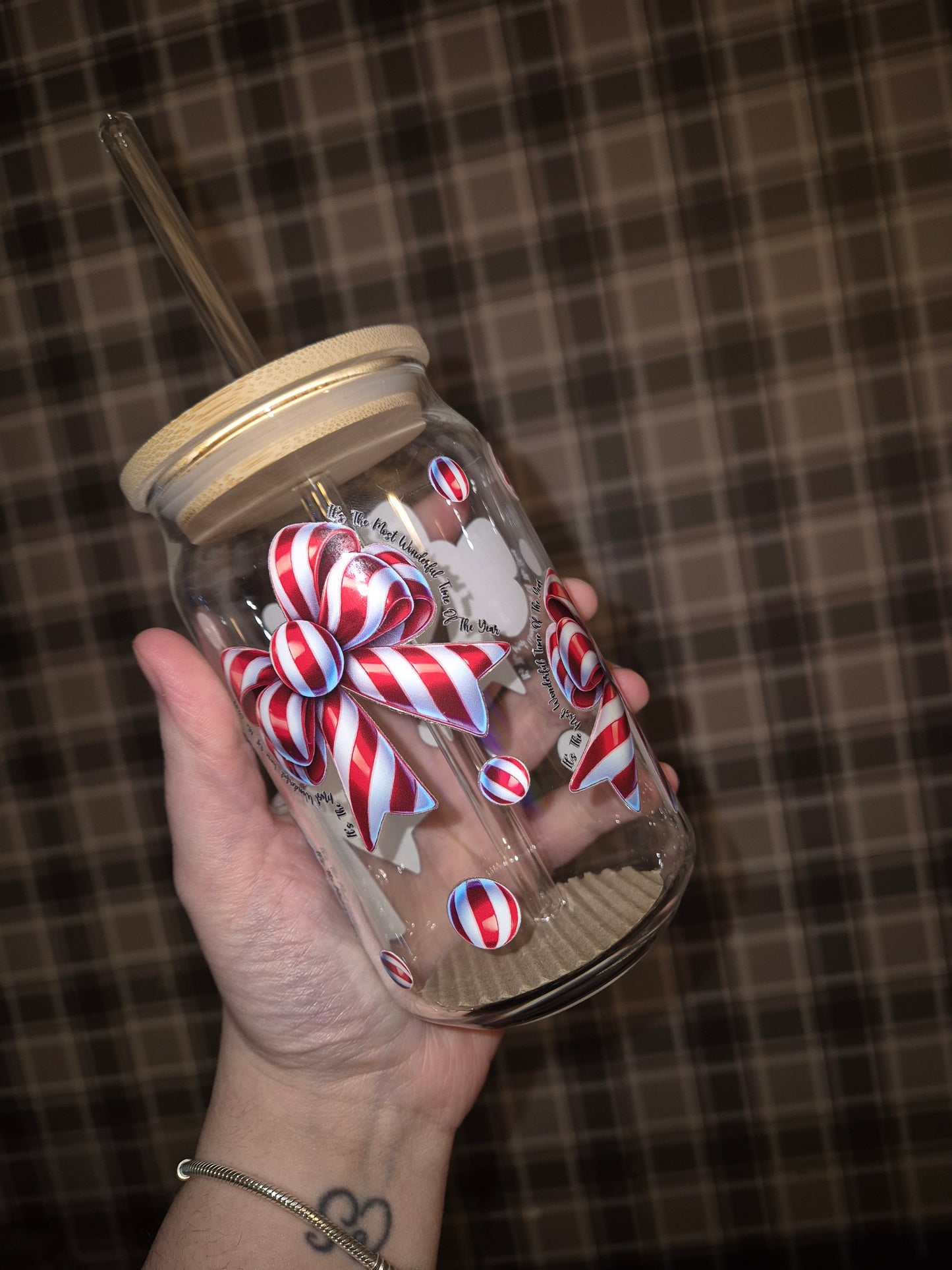 Christmas Bow glass can