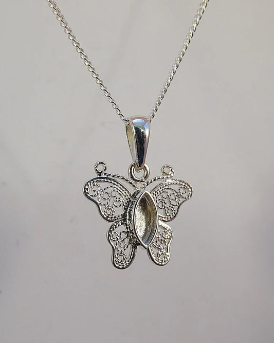Silver 925 filigree butterfly pendant
