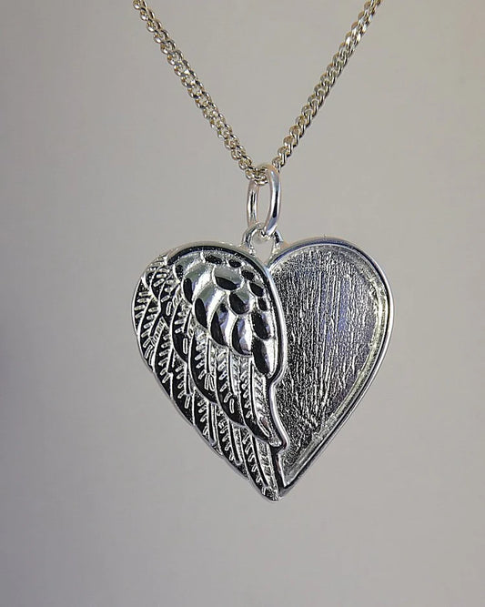 Winged Angel Heart Pendant Solid Silver 925