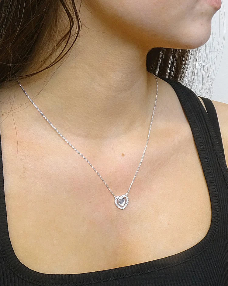 925 Solid Silver Double Heart stone Pendant