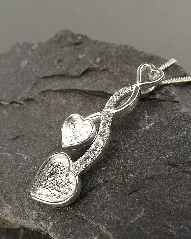 925 Solid Silver Double Heart Pendant