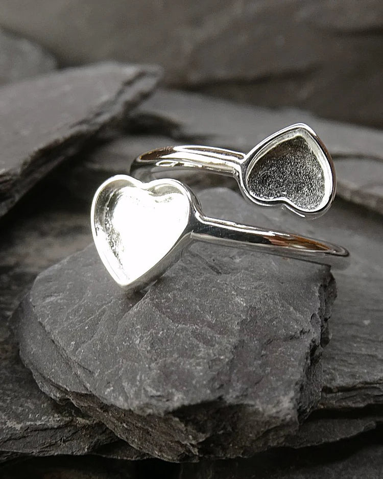 925 Solid Silver Double Heart Adjustable Ring