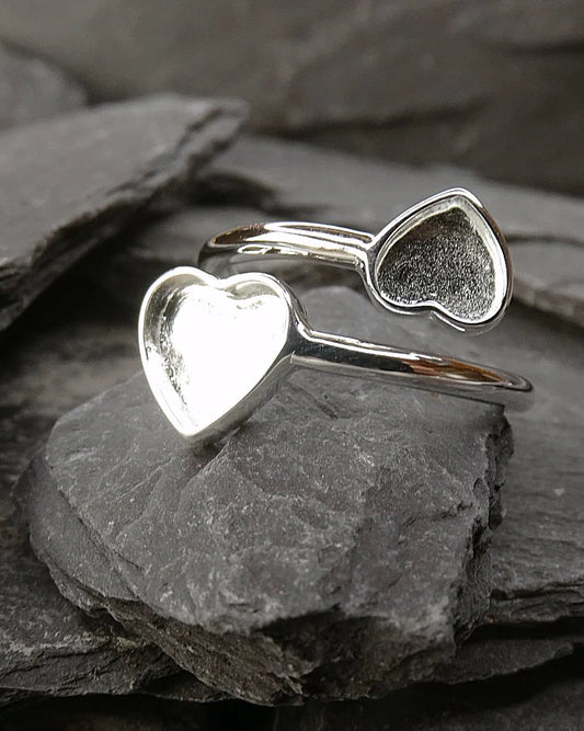 925 Solid Silver Double Heart Adjustable Ring