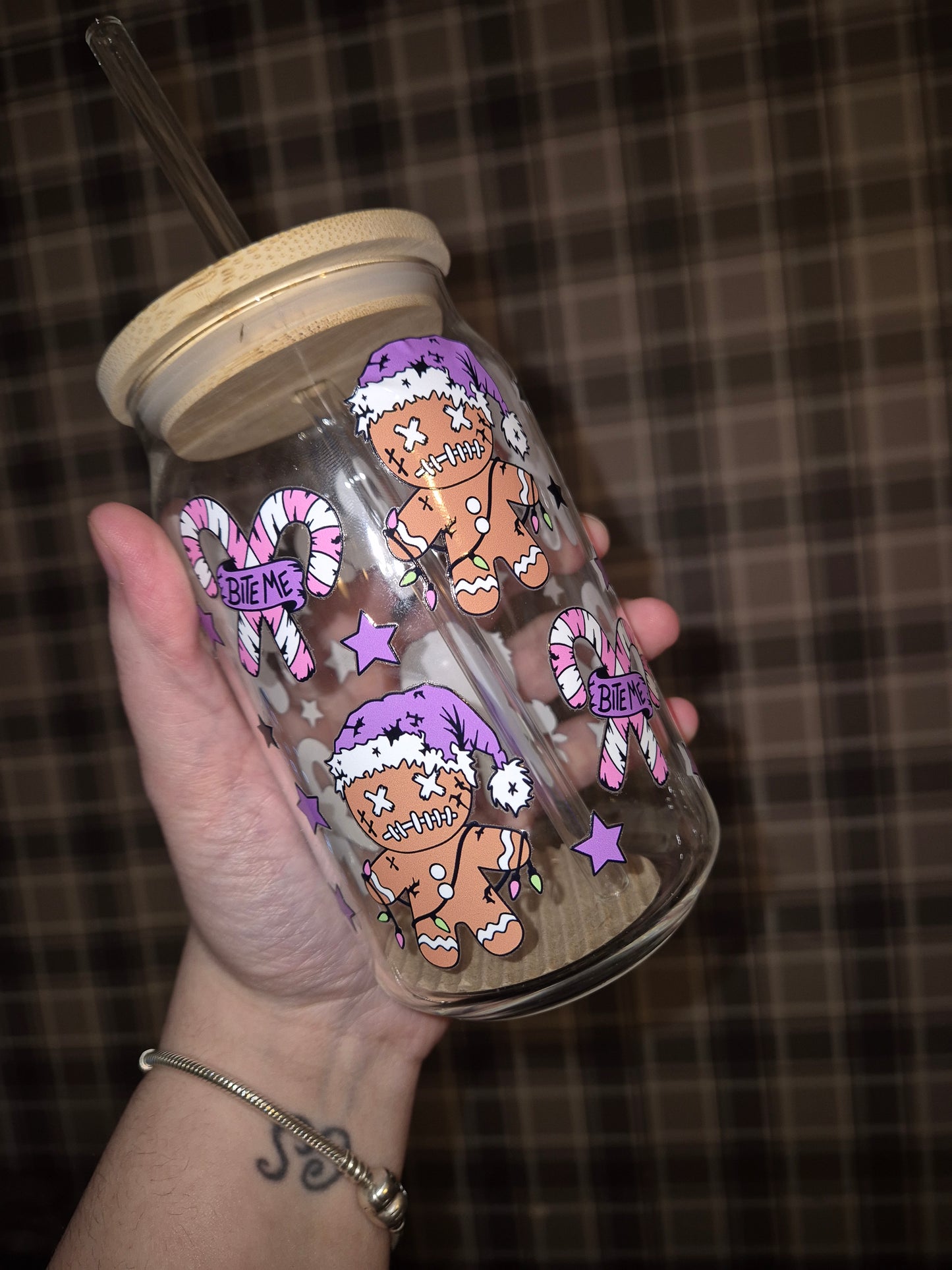Bite me gingerbread man glass can