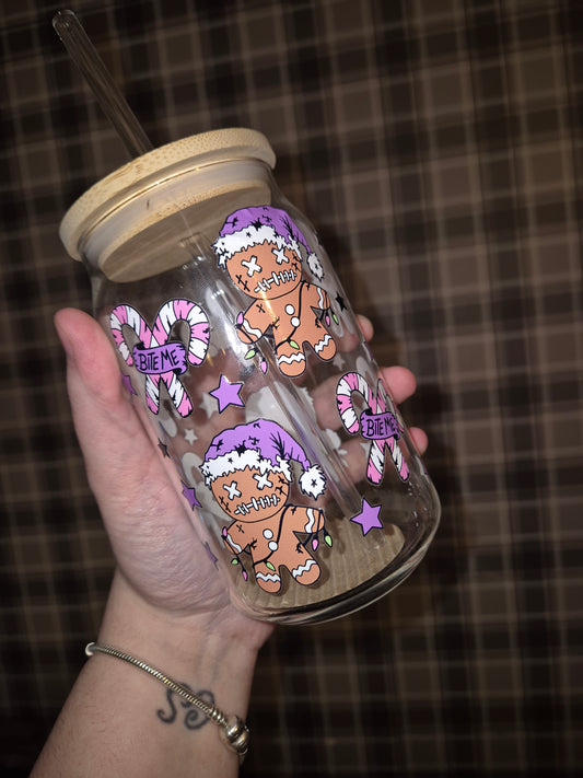 Bite me gingerbread man glass can